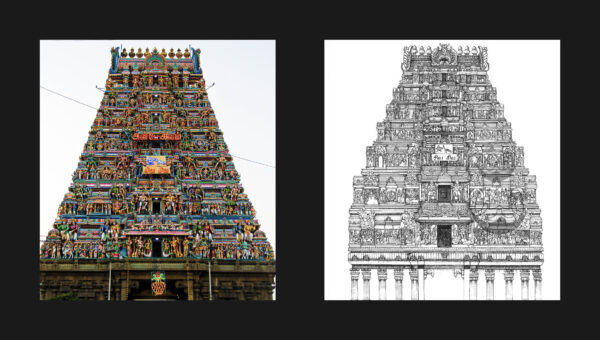 Kapaleeshwarar (Kabali) Temple Gopuram side-by-side, Chennai